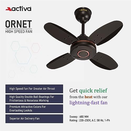 Buy ACTIVA ORNET 600mm Ceiling Fan, 850 RPM High Speed Air Delivery with 4 Blades, Anti-Dust Coating, 2 Years Warranty - Image 5